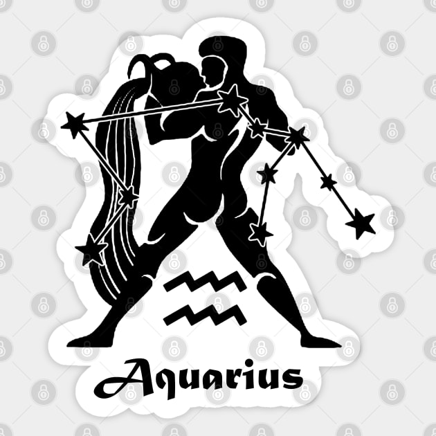 Aquarius - Zodiac Astrology Symbol with Constellation and Water Bearer Design (Black on White Variant) Sticker by Occult Designs